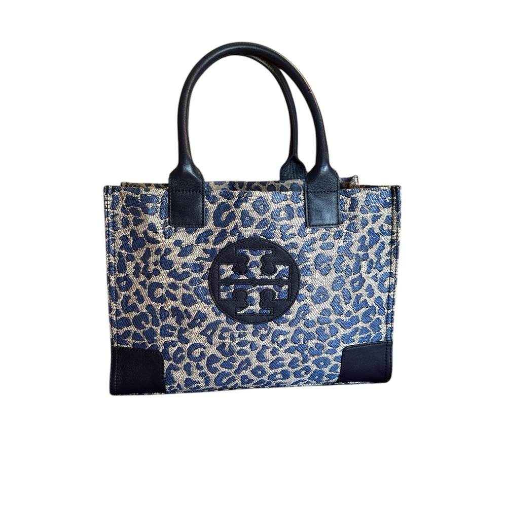 Tory Burch Leopard Print Tote Bag -Navy and Cream